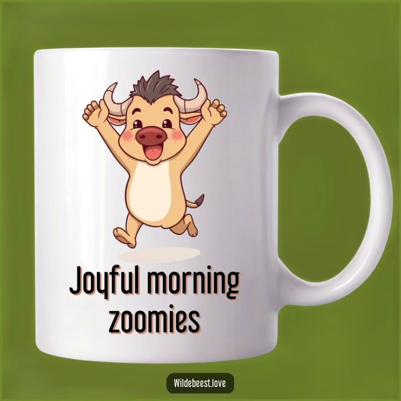 Funny Wildebeest Running Mug: Enthusiastic Joy for a Happy Day