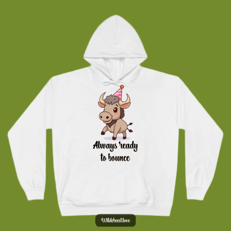 Funny Wildebeest Hoodie: Cozy and Festive Bouncing Party Vibes